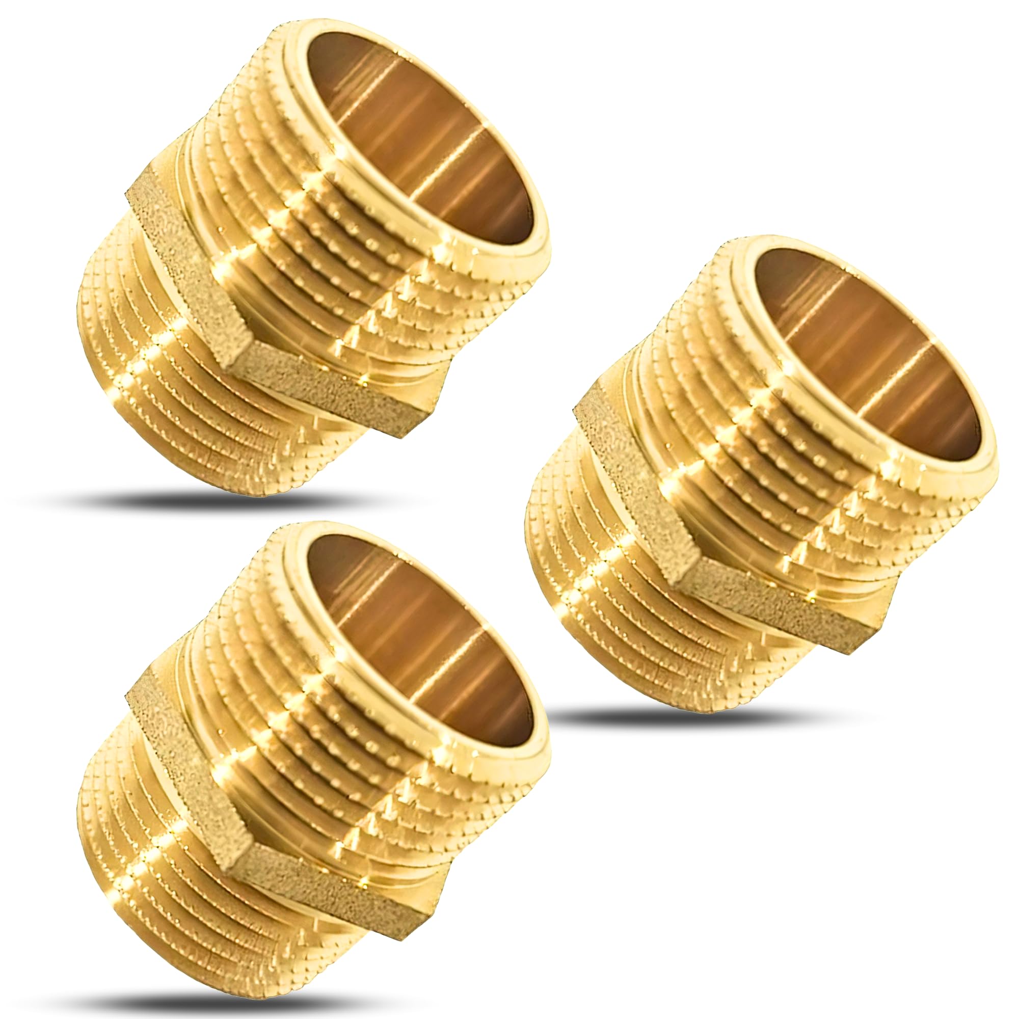 Mamelon Double 1/2″ BSP (15/21) – Laiton CW617N – Hexagonal – Lot de 3 – Eau/Gaz/Huile/Air – 10 bar / 120 °C