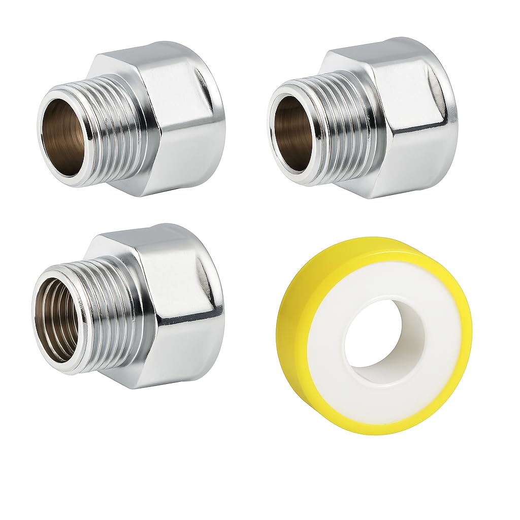 Réducteur 3/4″ F (G 20/27) → 1/2″ M (G 15/21) – Laiton chromé – PN16 (16 bar) – 3 pièces + ruban PTFE – Adaptateur fileté BSP (G)